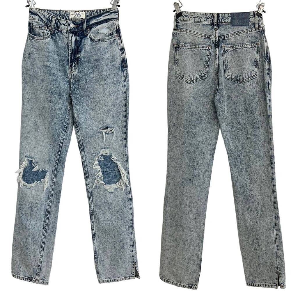 Free People My Own Lane Denim Jeans Straight Leg High Rise Distressed | Size 26
